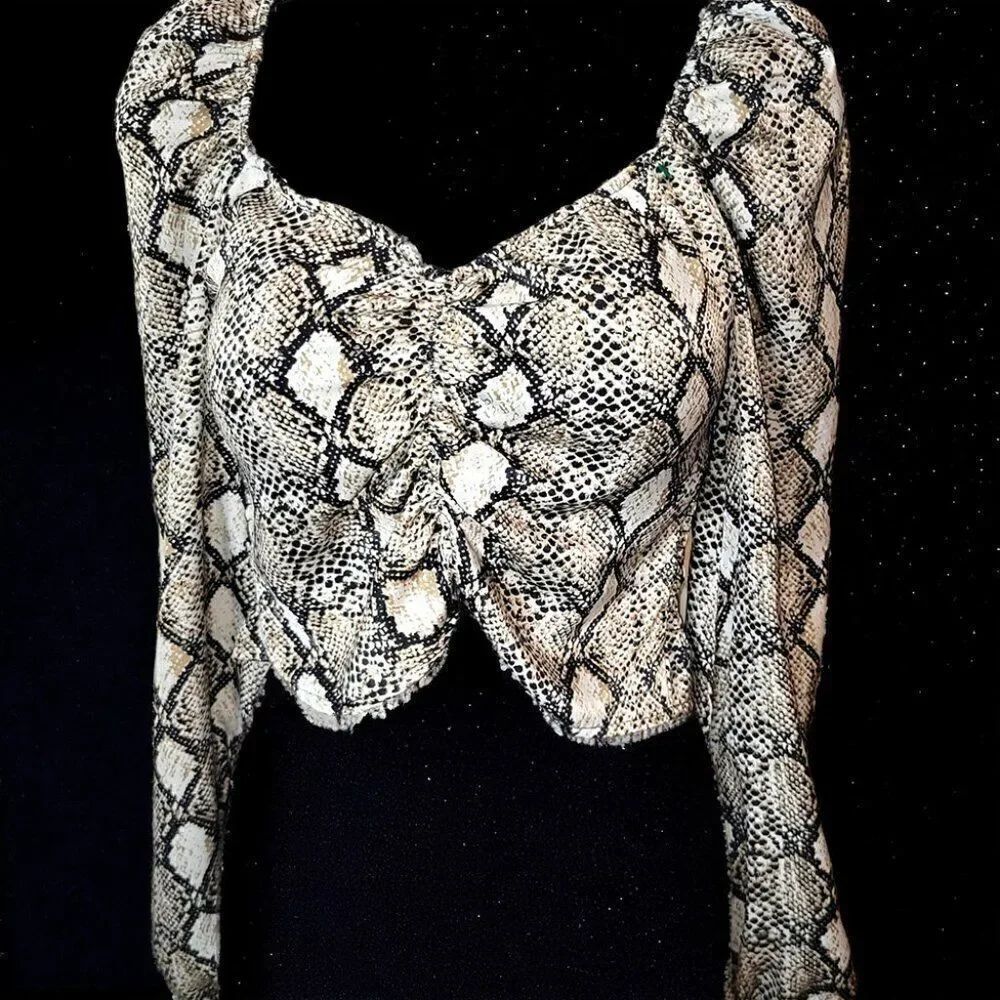 Windsor snake print long sleeve crop top